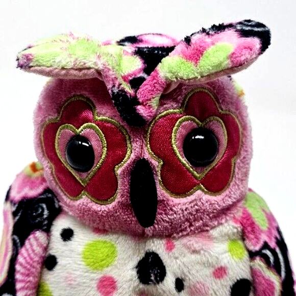 Douglas the Cuddle Owl Plush Floral Pattern Bird Stuffed Pink White Black EUC - Picture 6 of 9